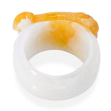 GIA Variegated White and Orangey Yellow Jadeite Jade Dragon Carved Ring