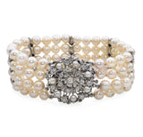 Vintage 14K White Gold Diamond and Pearl Multi Strand Bracelet
