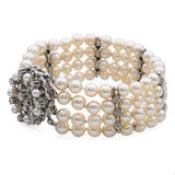 Vintage 14K White Gold Diamond and Pearl Multi Strand Bracelet