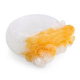GIA Variegated White and Orangey Yellow Jadeite Jade Dragon Carved Ring