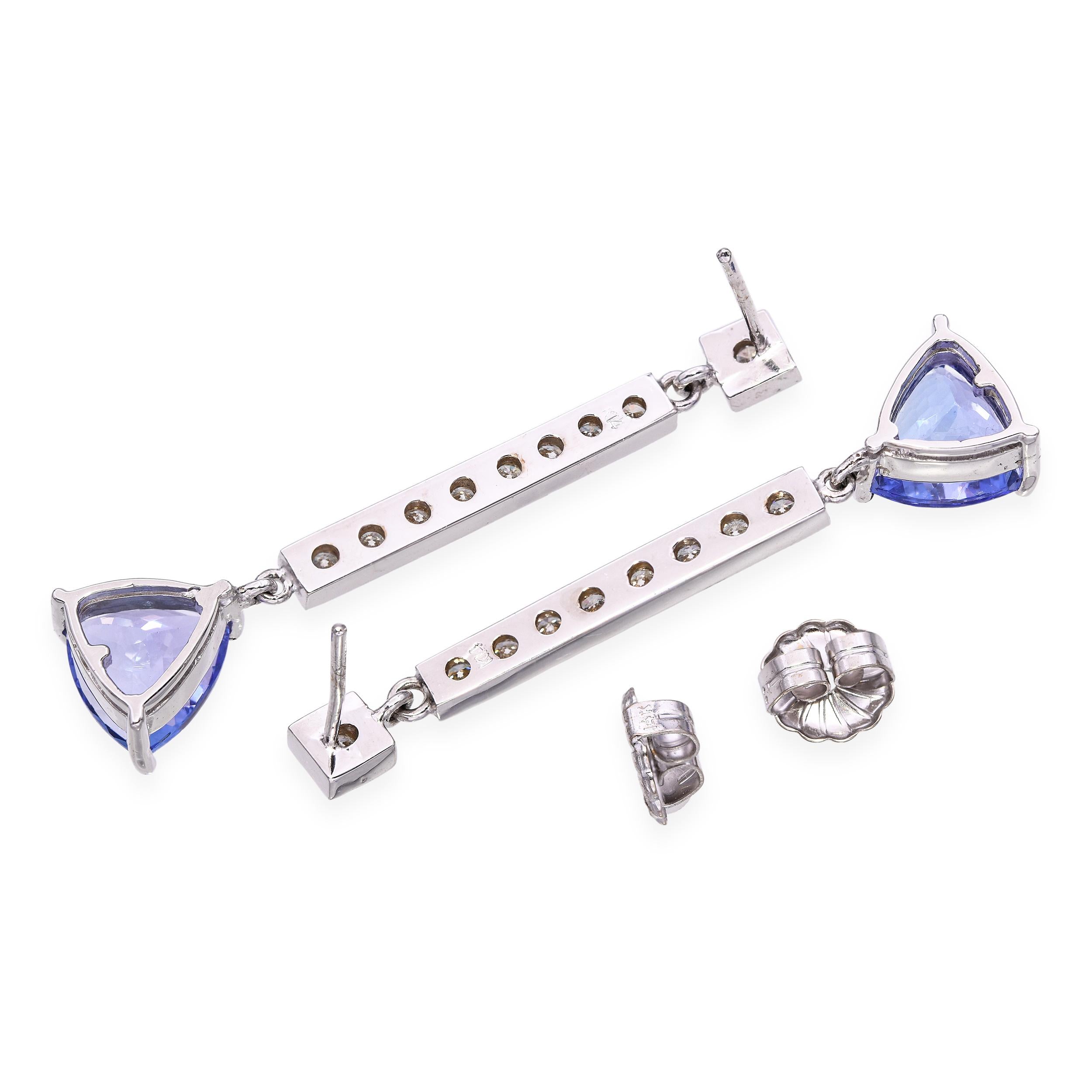 14k White Gold 4.00tcw Tanzanite & Diamond Drop Dangle Earrings