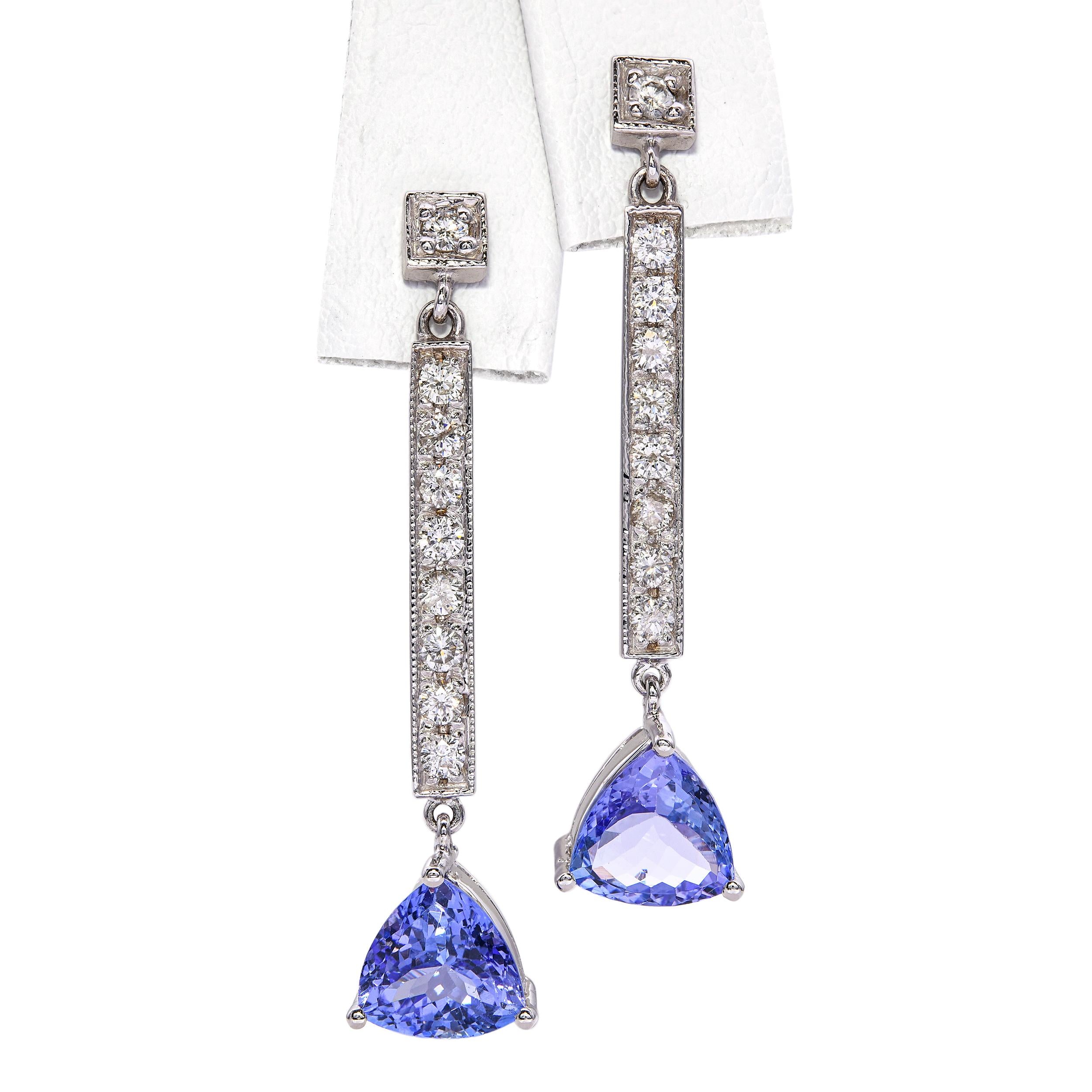 14k White Gold 4.00tcw Tanzanite & Diamond Drop Dangle Earrings