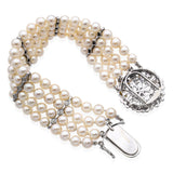 Vintage 14K White Gold Diamond and Pearl Multi Strand Bracelet