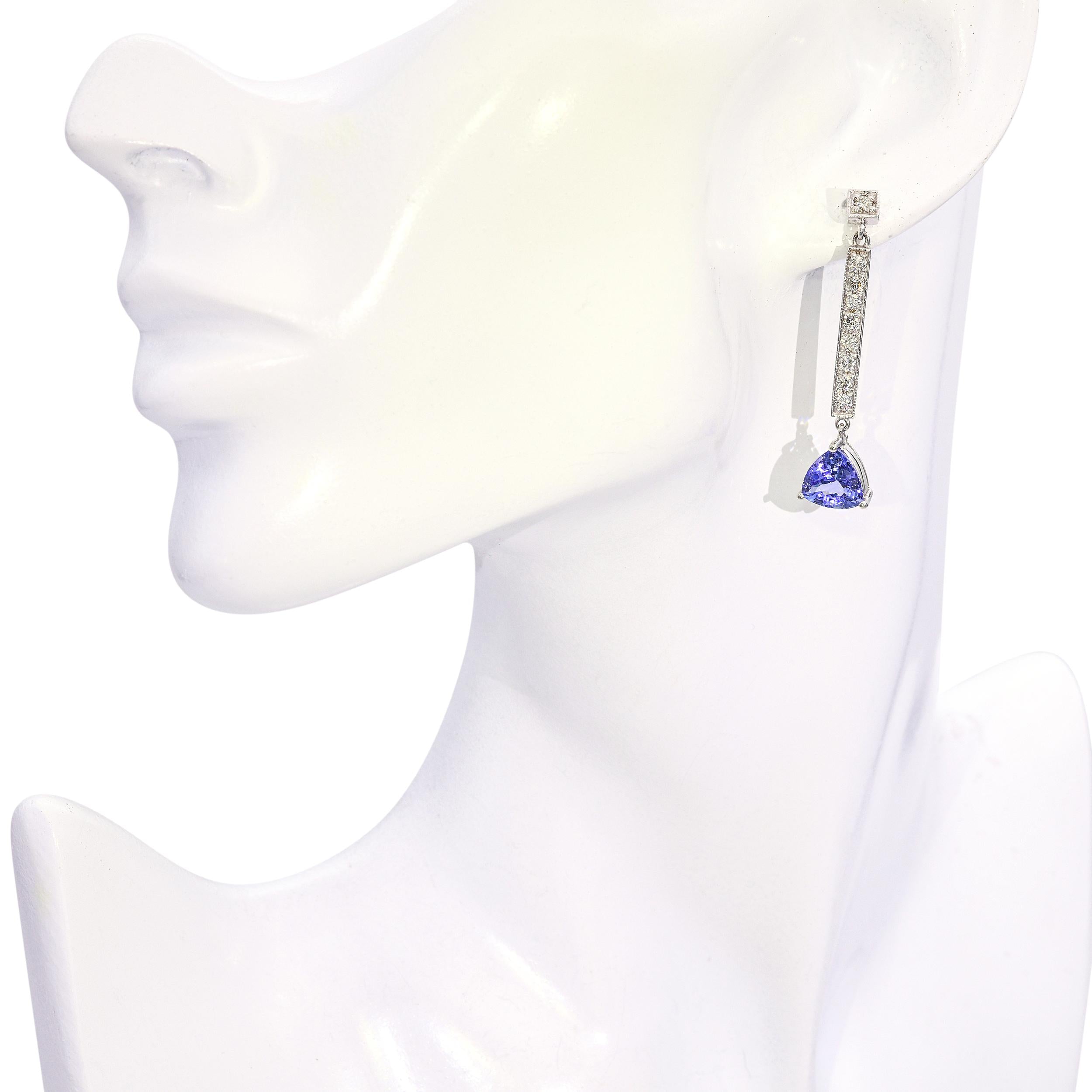 14k White Gold 4.00tcw Tanzanite & Diamond Drop Dangle Earrings