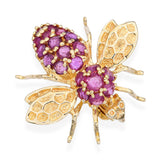 Vintage 14k Yellow Gold 1.11tcw Pink Sapphire Bee Brooch