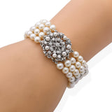 Vintage 14K White Gold Diamond and Pearl Multi Strand Bracelet