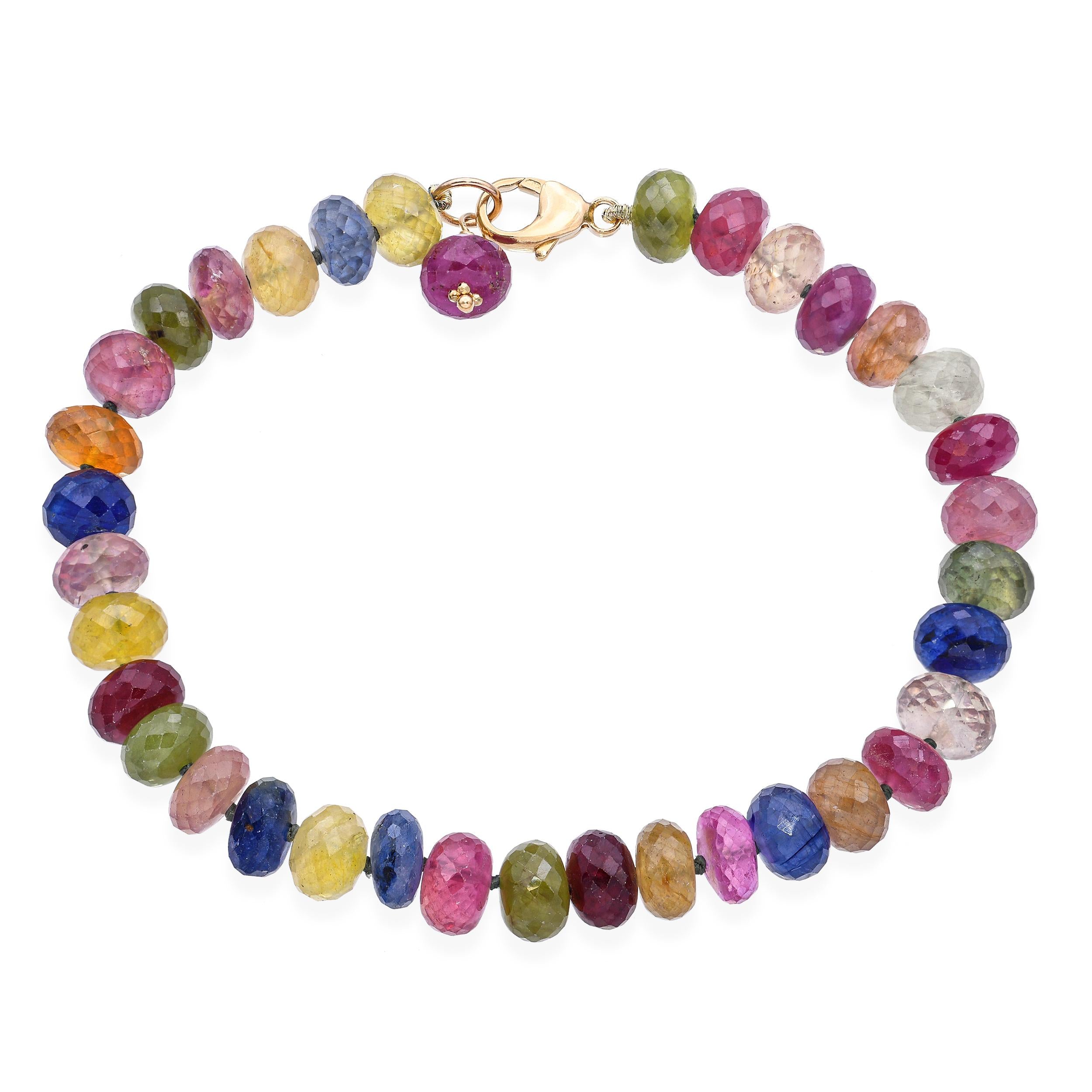 14k Yellow Gold Multi Color Sapphire Bead Bracelet