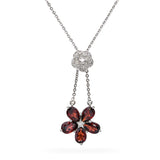 14k White Gold Garnet and Diamond Flower Necklace