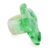 GIA Type A Variegated White and Green Jadeite Jade Carved Dragon Ring