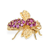 Vintage 14k Yellow Gold 1.11tcw Pink Sapphire Bee Brooch
