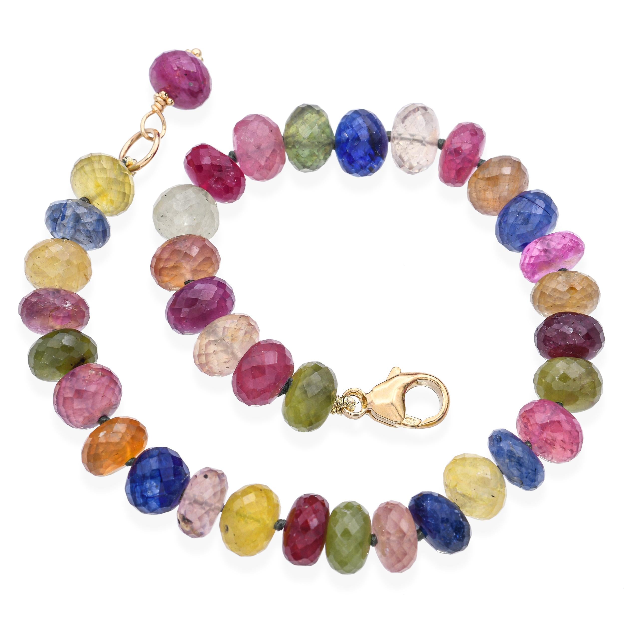 14k Yellow Gold Multi Color Sapphire Bead Bracelet