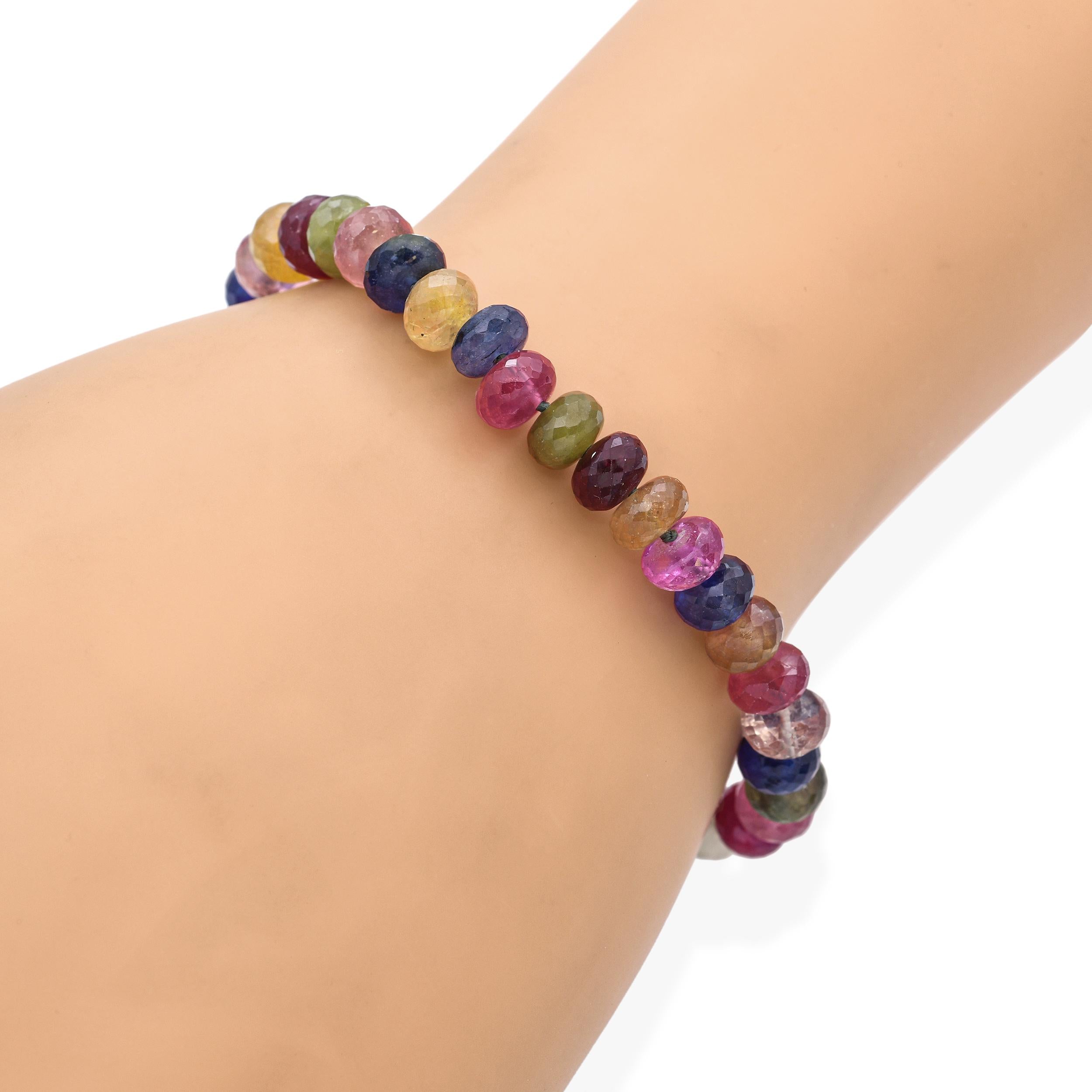 14k Yellow Gold Multi Color Sapphire Bead Bracelet