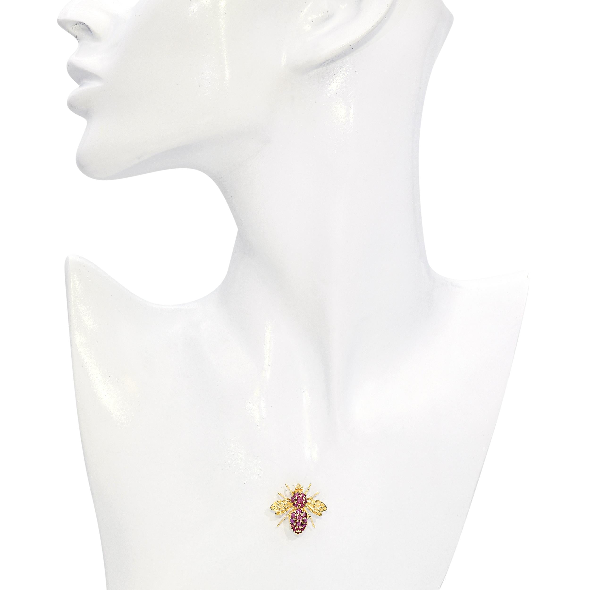 Vintage 14k Yellow Gold 1.11tcw Pink Sapphire Bee Brooch