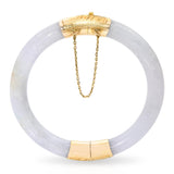 Vintage GIA Yellow Gold Type A White Jadeite Hinged Engraved Bangle