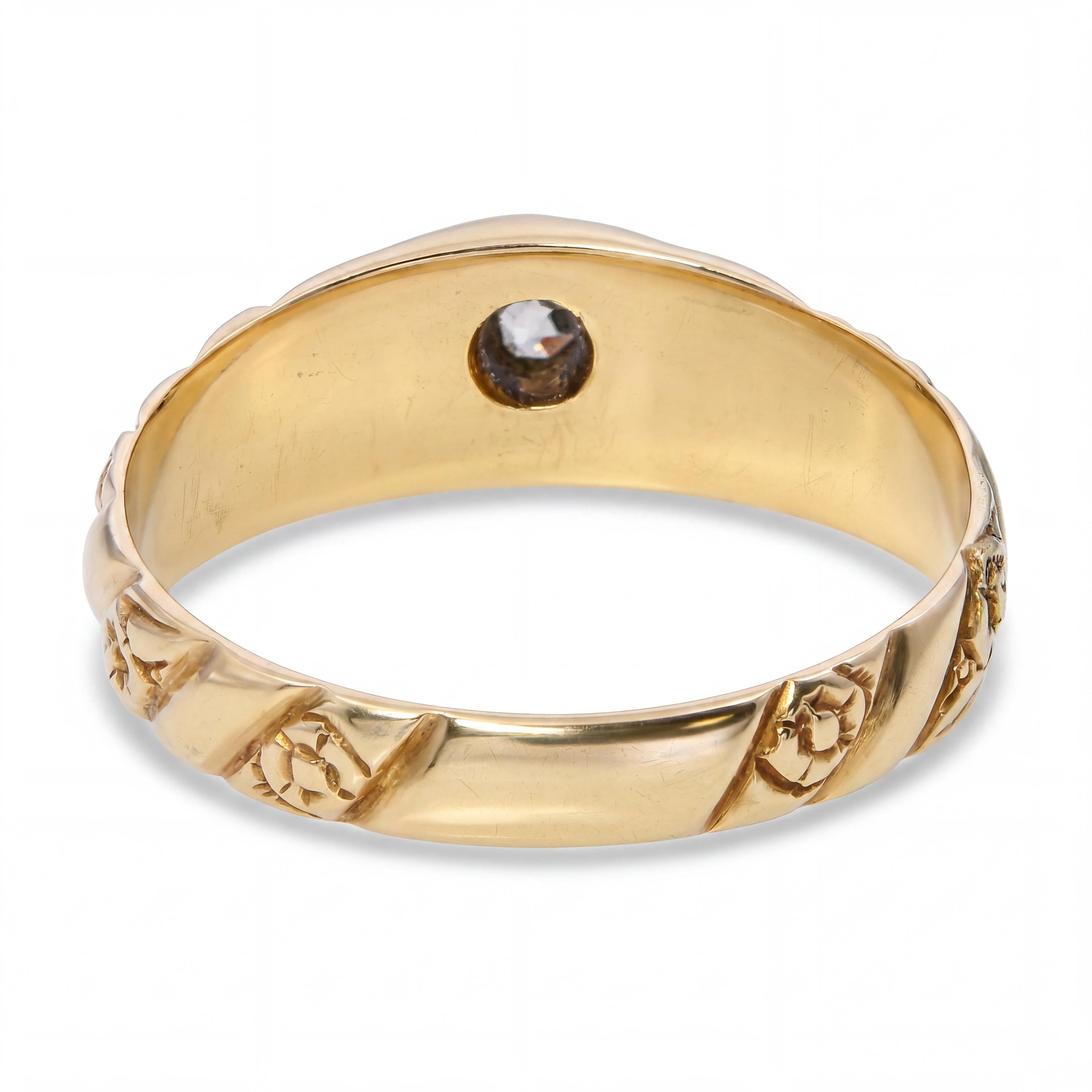 Antique 14k Yellow Gold English 0.20ct Old Euro Cut Diamond Hand Engraved Ring