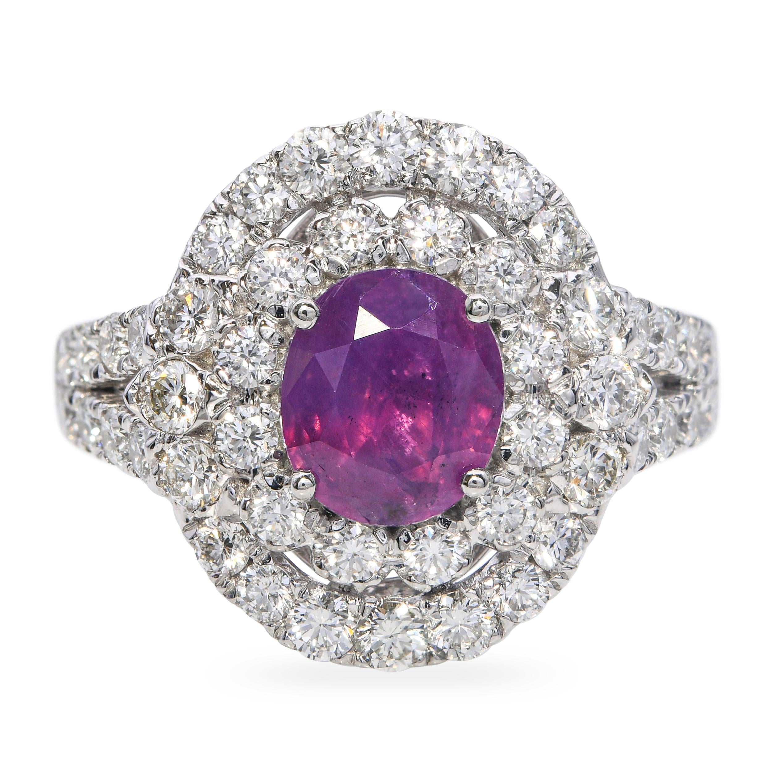 Platinum 1.43ct Pink Kashmir Sapphire and 1.18tcw Diamond Pave Ring