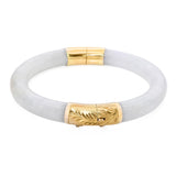 Vintage GIA Yellow Gold Type A White Jadeite Hinged Engraved Bangle