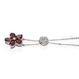 14k White Gold Garnet and Diamond Flower Necklace