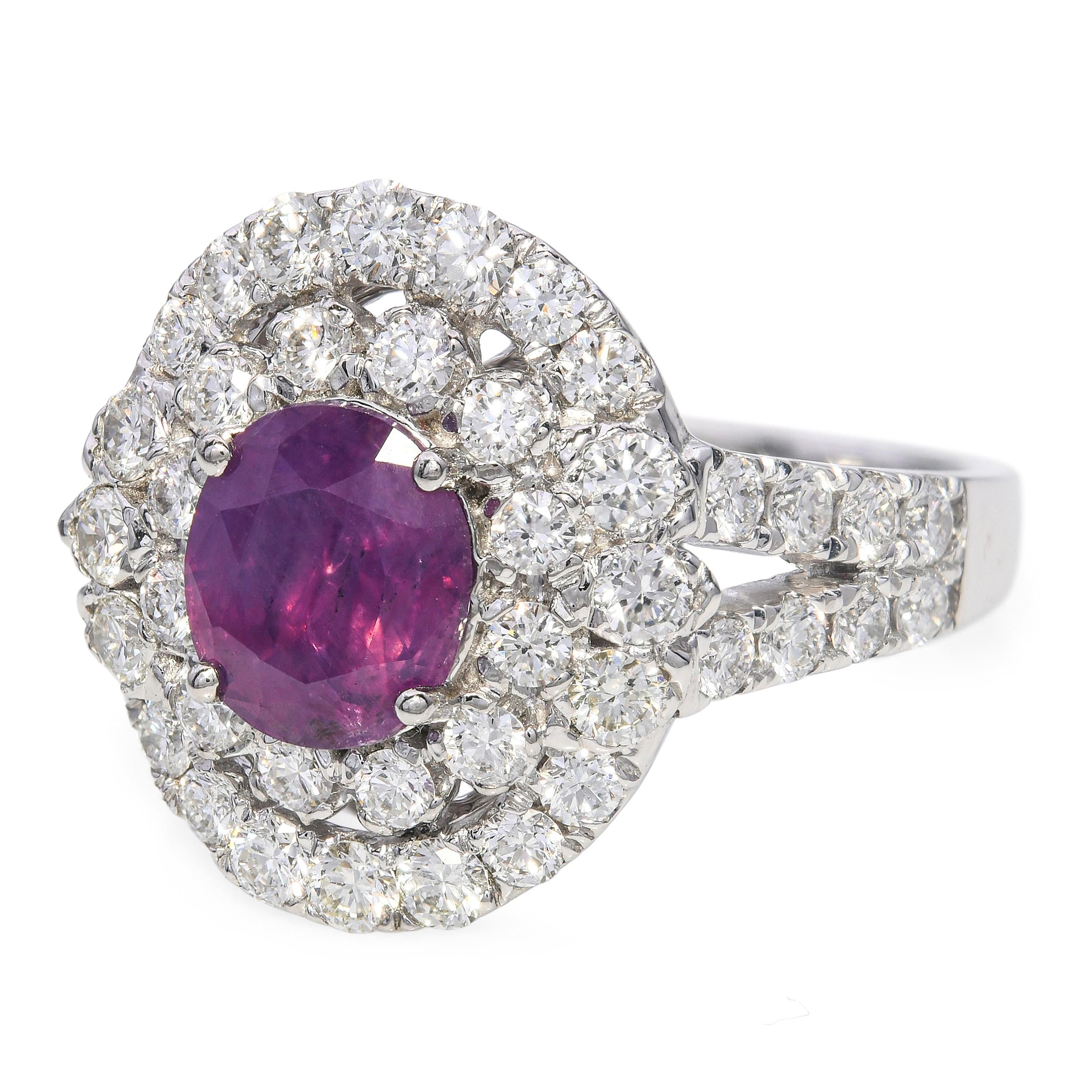 Platinum 1.43ct Pink Kashmir Sapphire and 1.18tcw Diamond Pave Ring