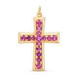 Vintage 14k Yellow Gold Pink Sapphire Cross Pendant