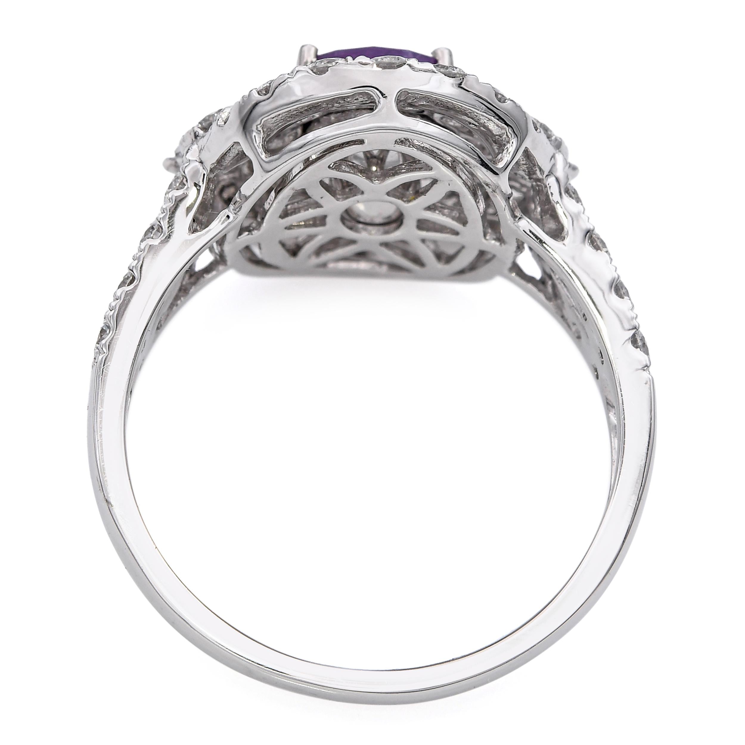 Platinum 1.43ct Pink Kashmir Sapphire and 1.18tcw Diamond Pave Ring