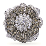 18k White Gold 2.69tcw Chocolate & White Diamond Flower Statement Ring