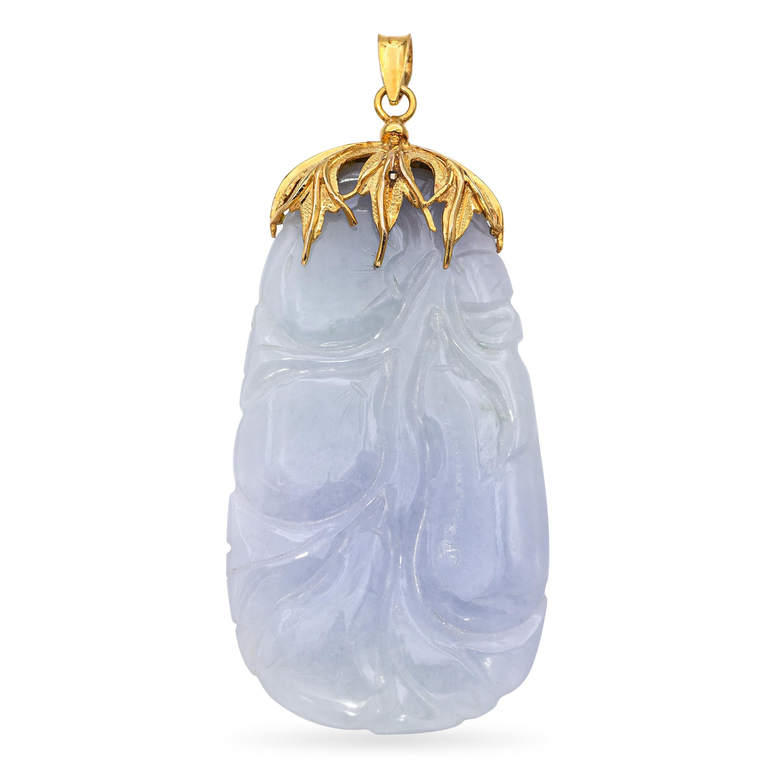 Vintage 14k Yellow Gold Carved Jade Pendant