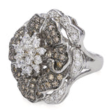 18k White Gold 2.69tcw Chocolate & White Diamond Flower Statement Ring