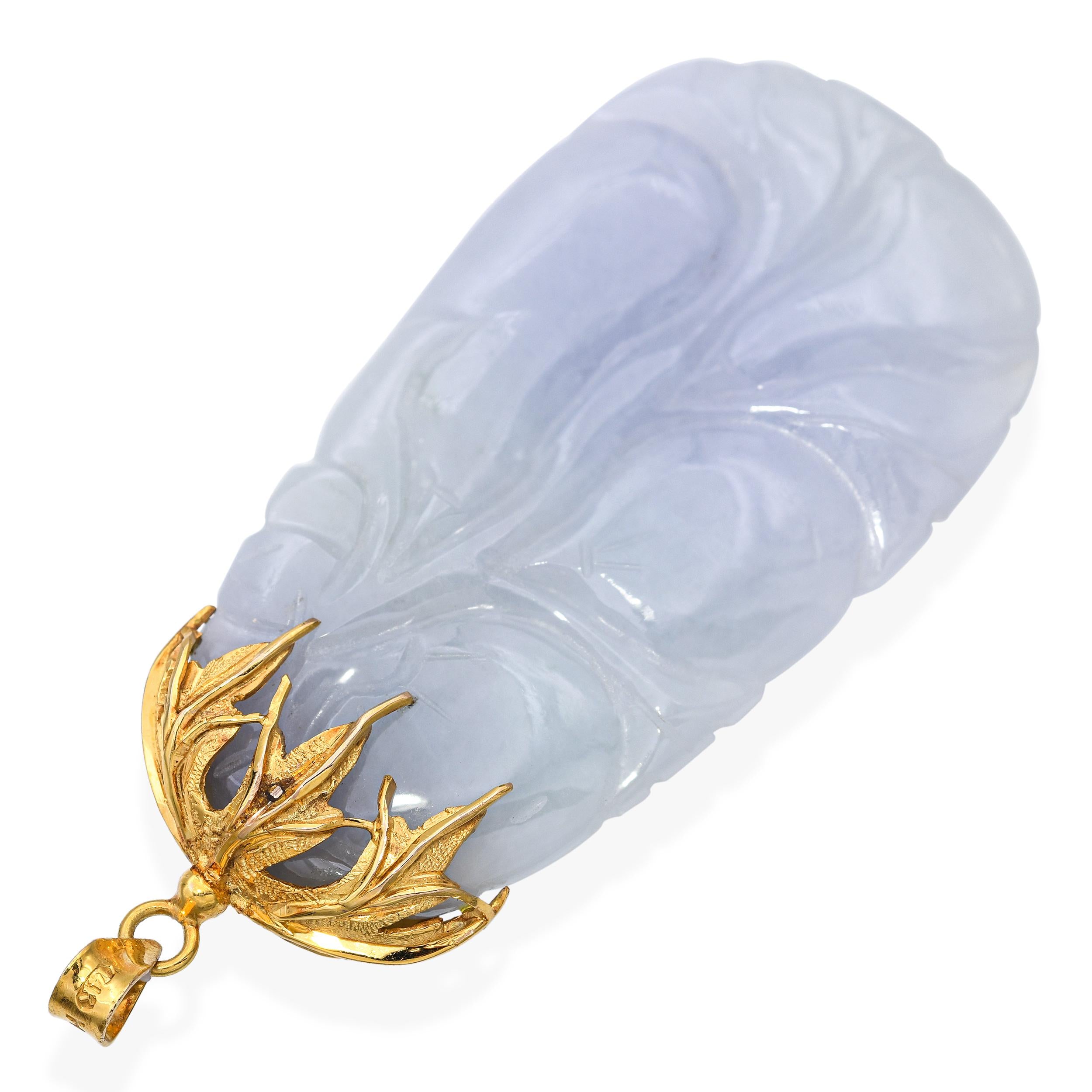 Vintage 14k Yellow Gold Carved Jade Pendant