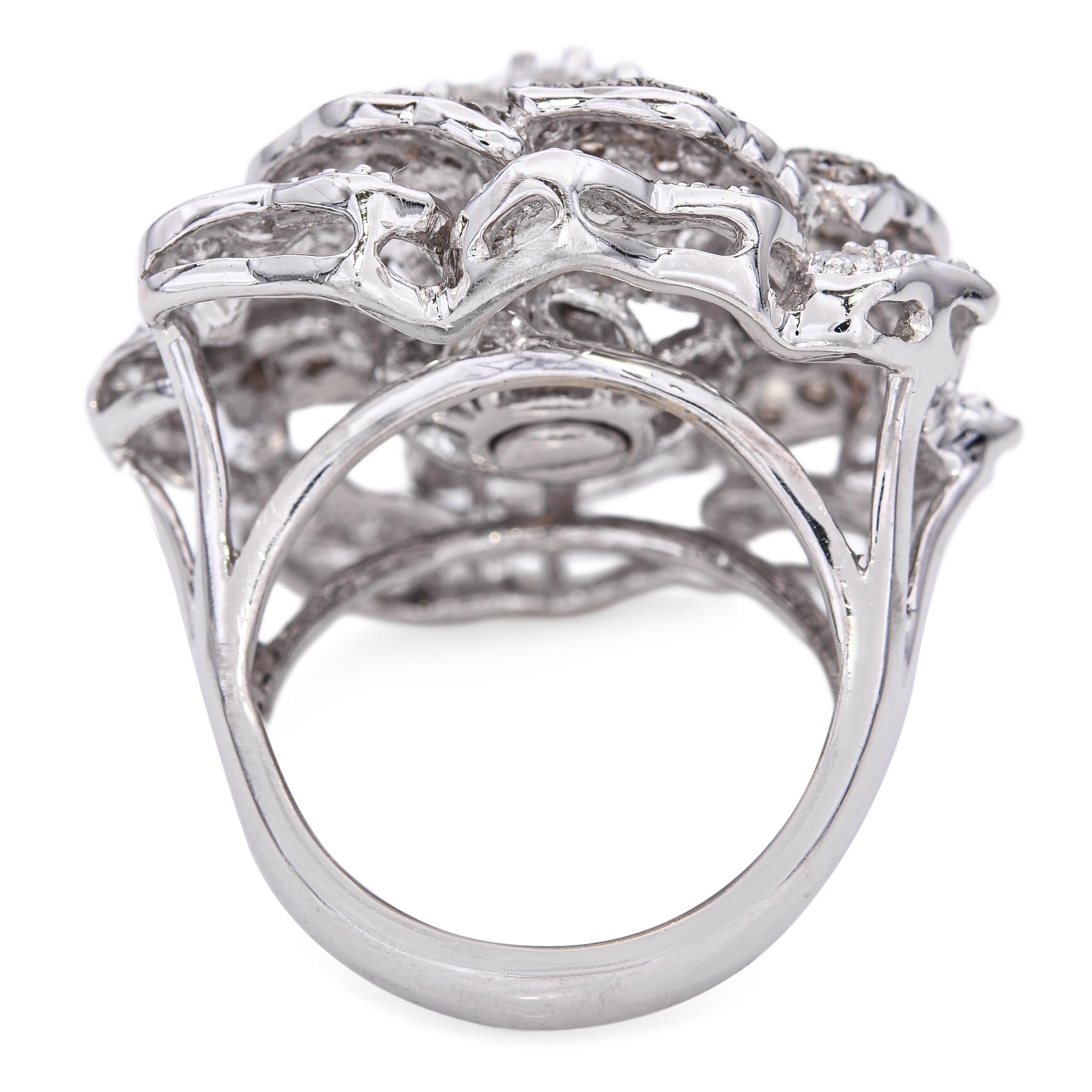 18k White Gold 2.69tcw Chocolate & White Diamond Flower Statement Ring