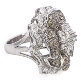 18k White Gold 2.69tcw Chocolate & White Diamond Flower Statement Ring
