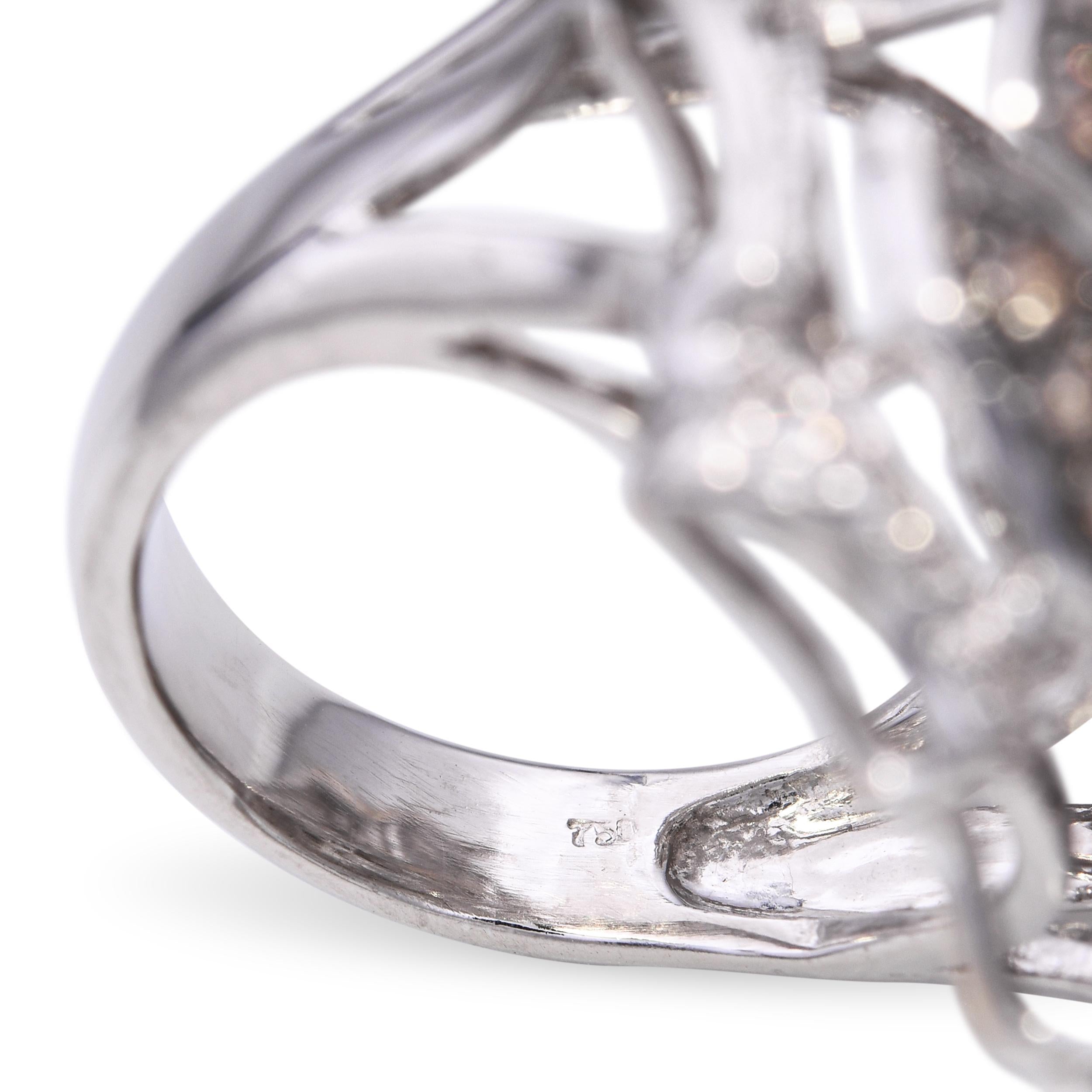 18k White Gold 2.69tcw Chocolate & White Diamond Flower Statement Ring