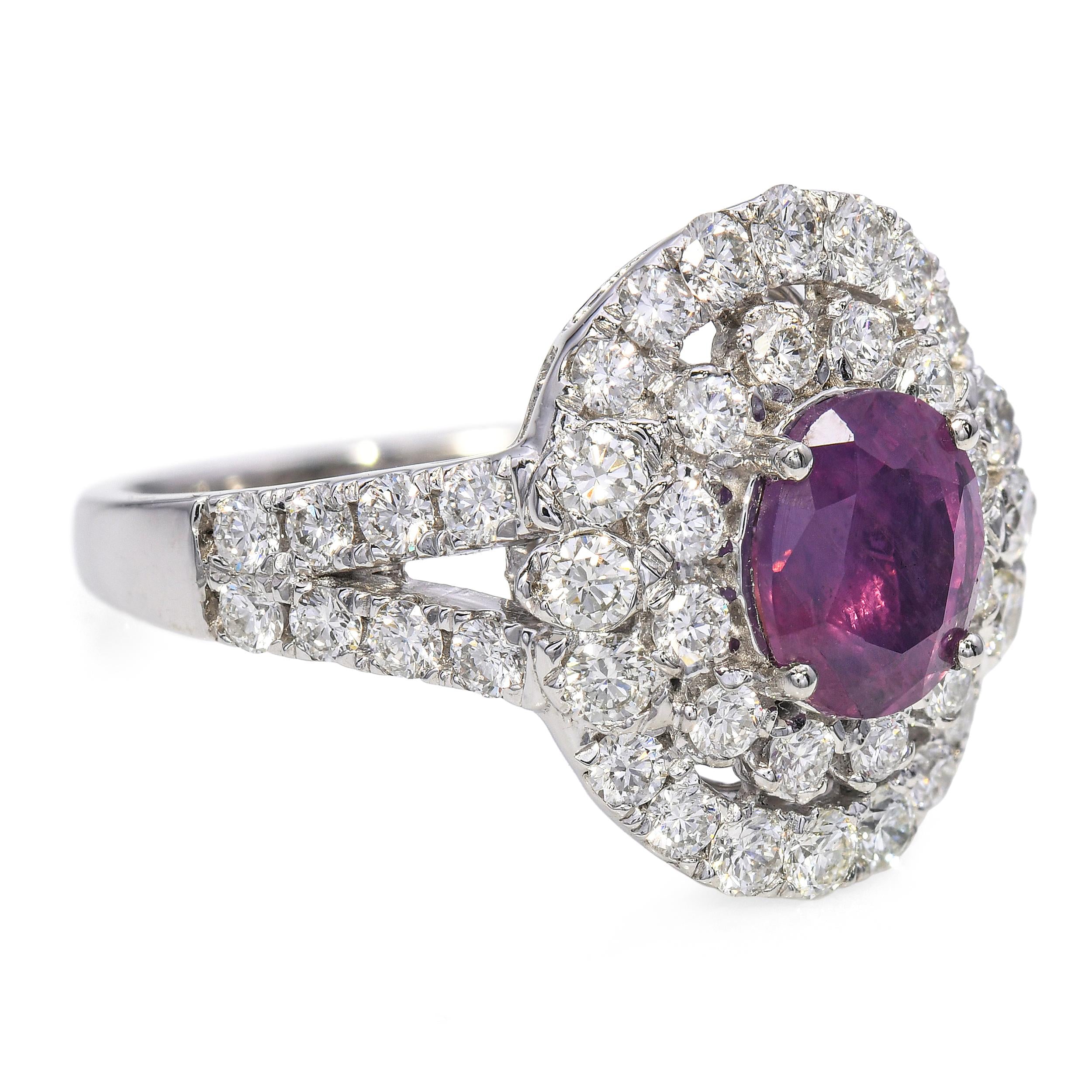 Platinum 1.43ct Pink Kashmir Sapphire and 1.18tcw Diamond Pave Ring