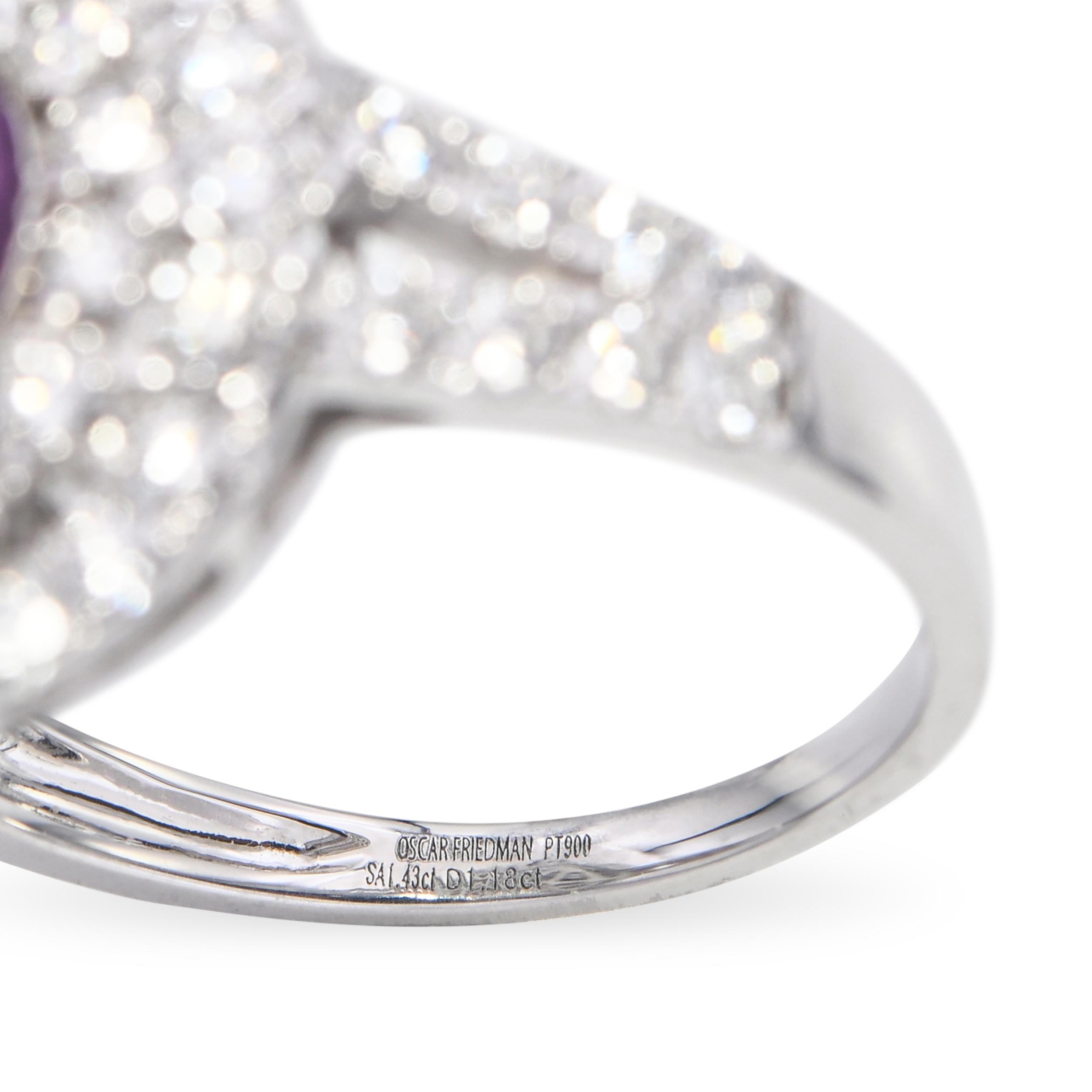 Platinum 1.43ct Pink Kashmir Sapphire and 1.18tcw Diamond Pave Ring