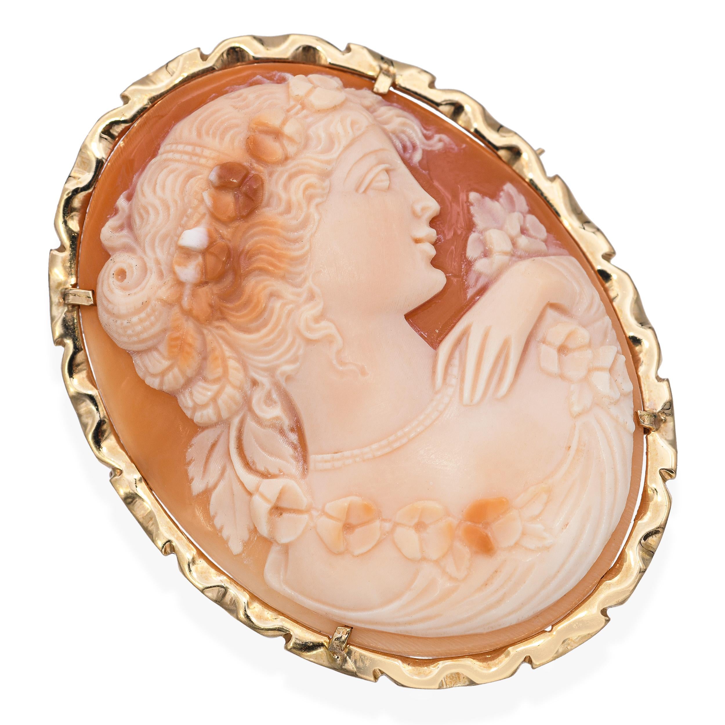 Vintage 14k Yellow Gold Shell Cameo Brooch
