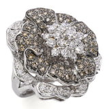 18k White Gold 2.69tcw Chocolate & White Diamond Flower Statement Ring