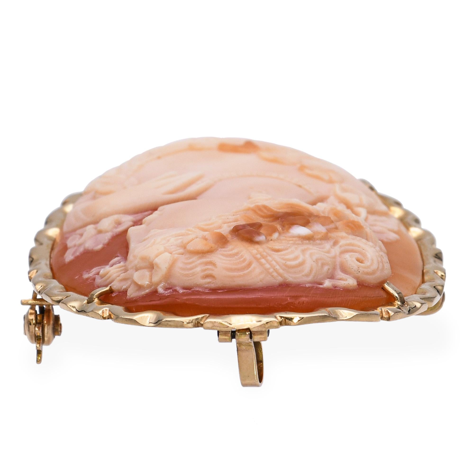 Vintage 14k Yellow Gold Shell Cameo Brooch