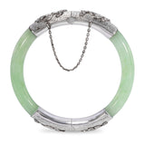 Vintage Precious Metal Alloy GIA Type A Green Jadeite & Diamond Bangle Bracelet