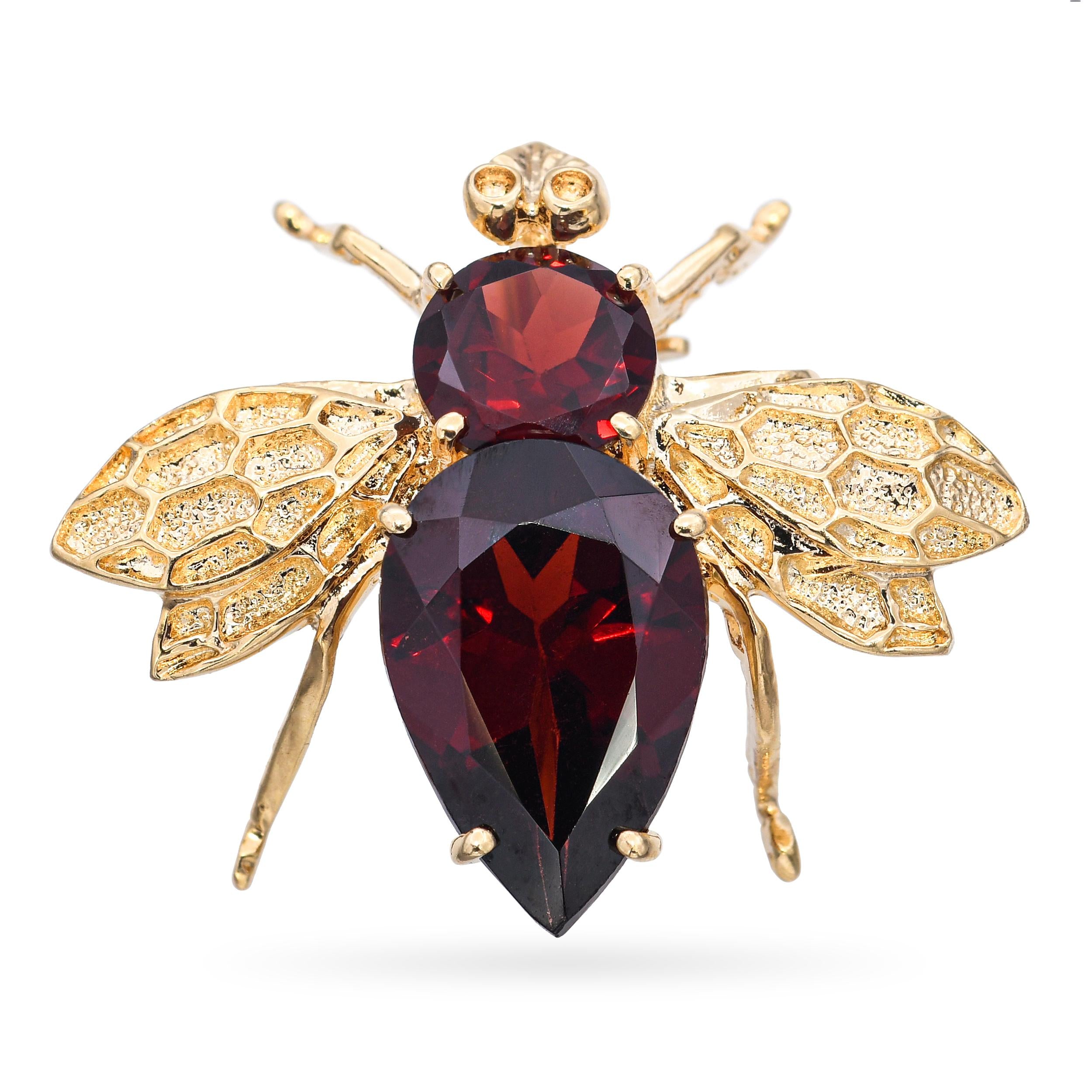 Vintage 14k Yellow Gold and Garnet Bumblebee Brooch