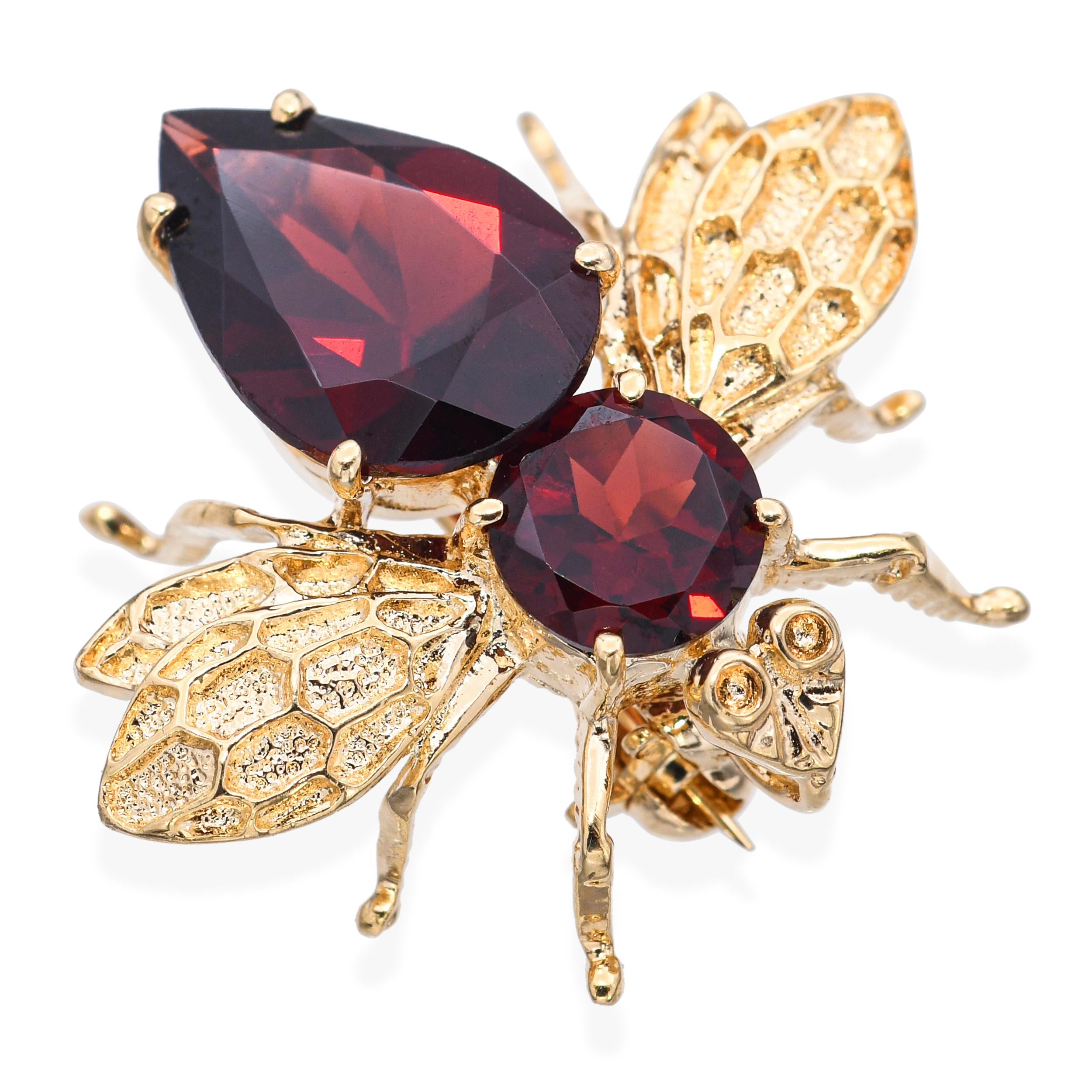 Vintage 14k Yellow Gold and Garnet Bumblebee Brooch