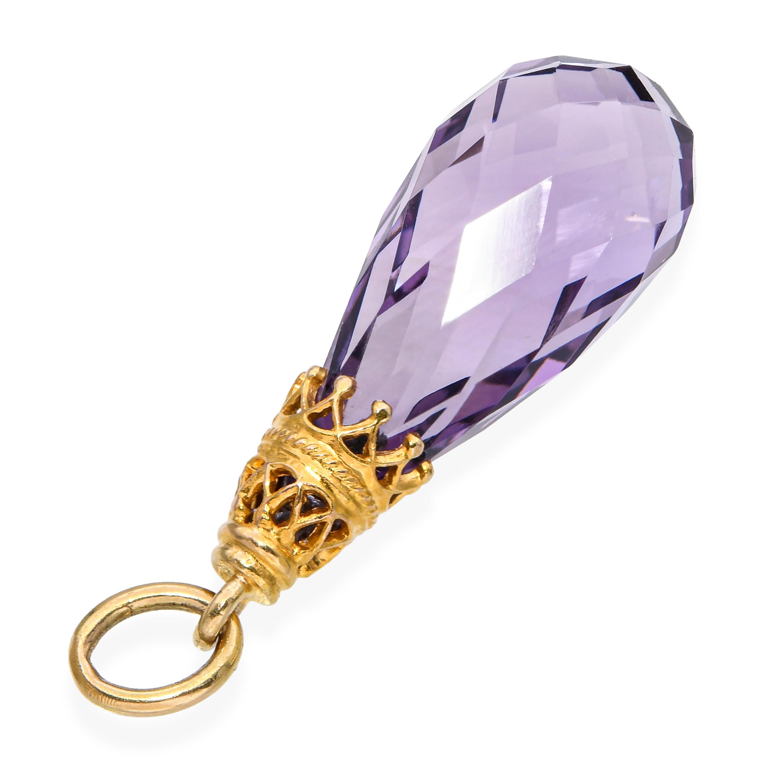 Vintage 15k Yellow Gold Amethyst Briolette Drop Pendant