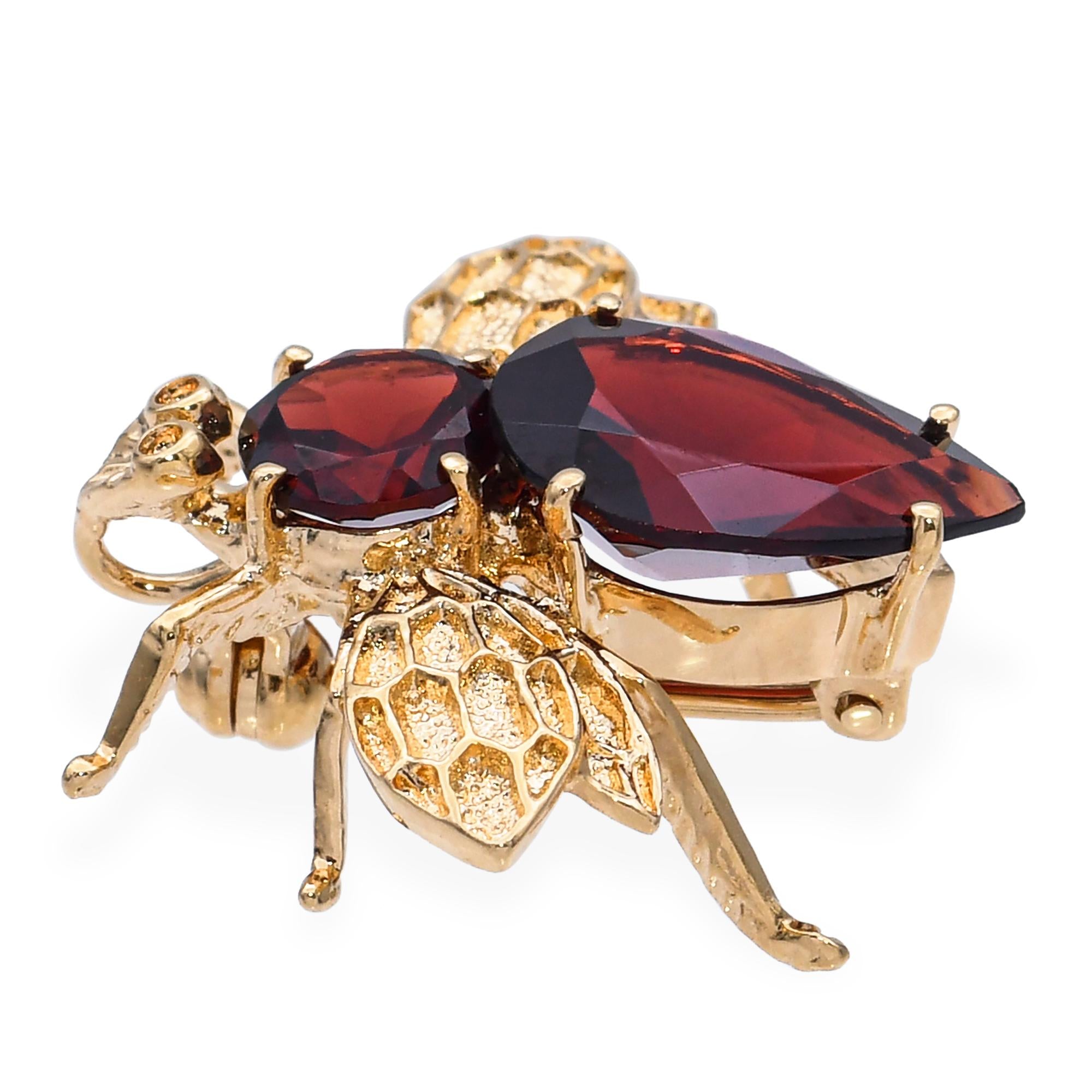 Vintage 14k Yellow Gold and Garnet Bumblebee Brooch