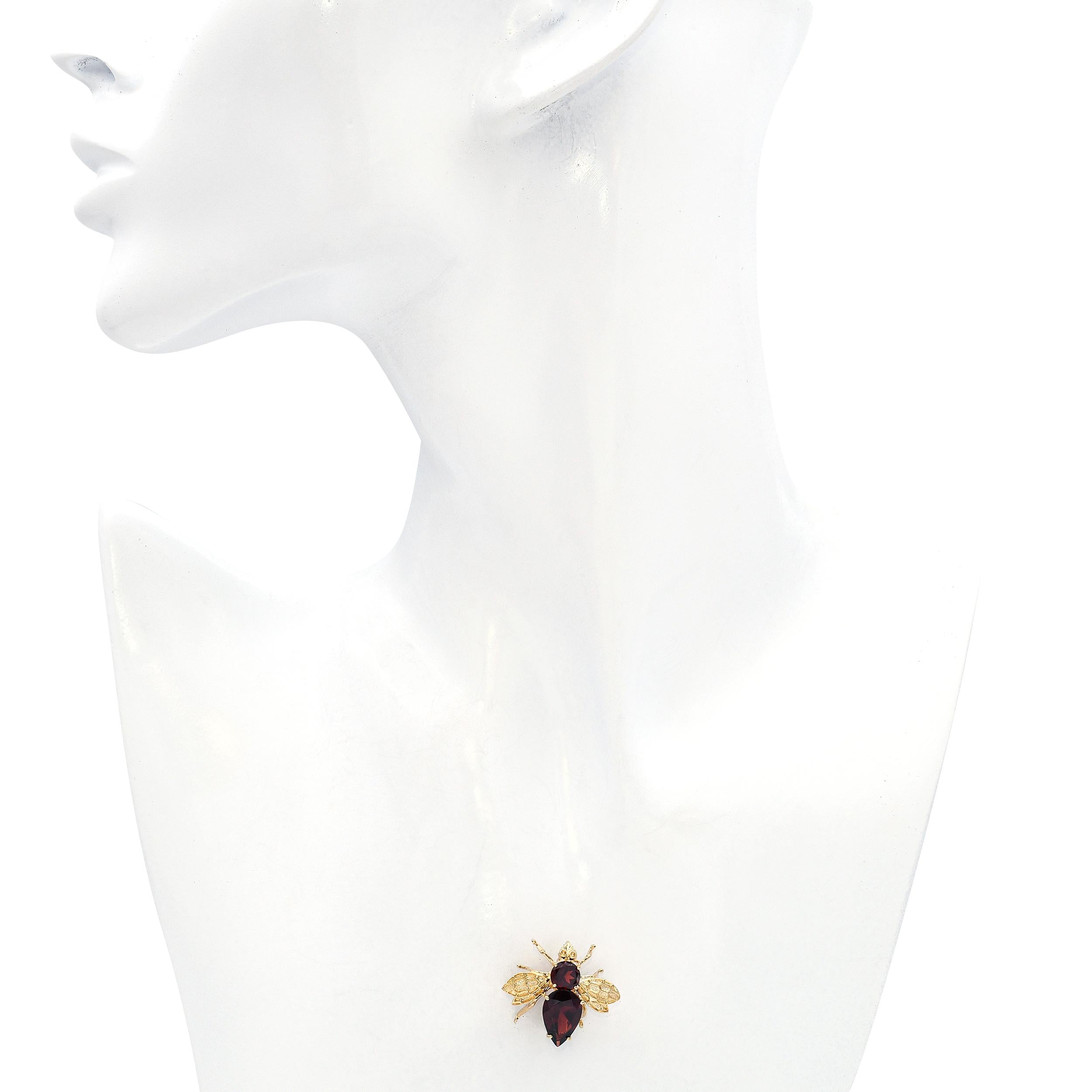Vintage 14k Yellow Gold and Garnet Bumblebee Brooch