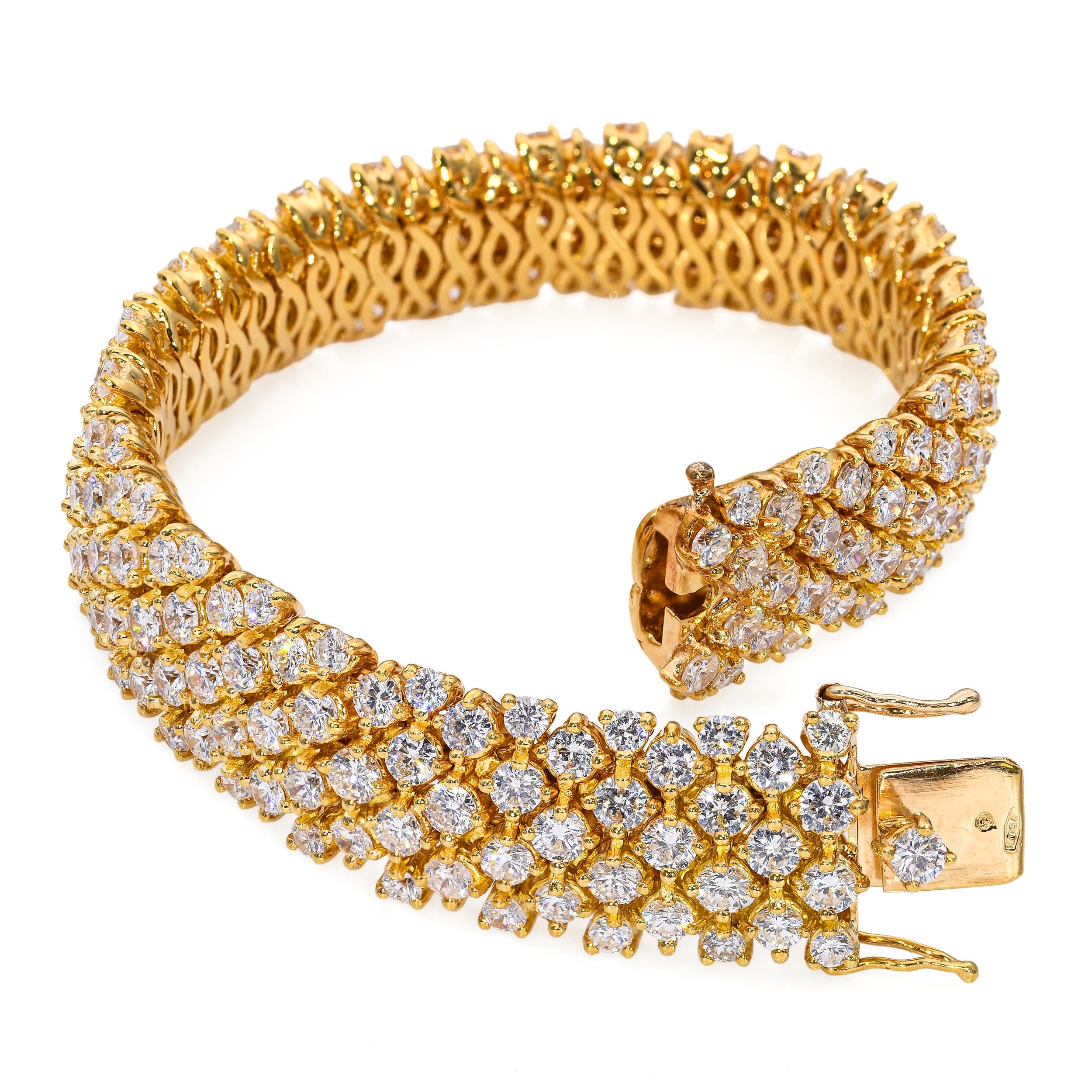 18k Yellow Gold Multi-Row 23.16tcw Diamond Statement Bracelet
