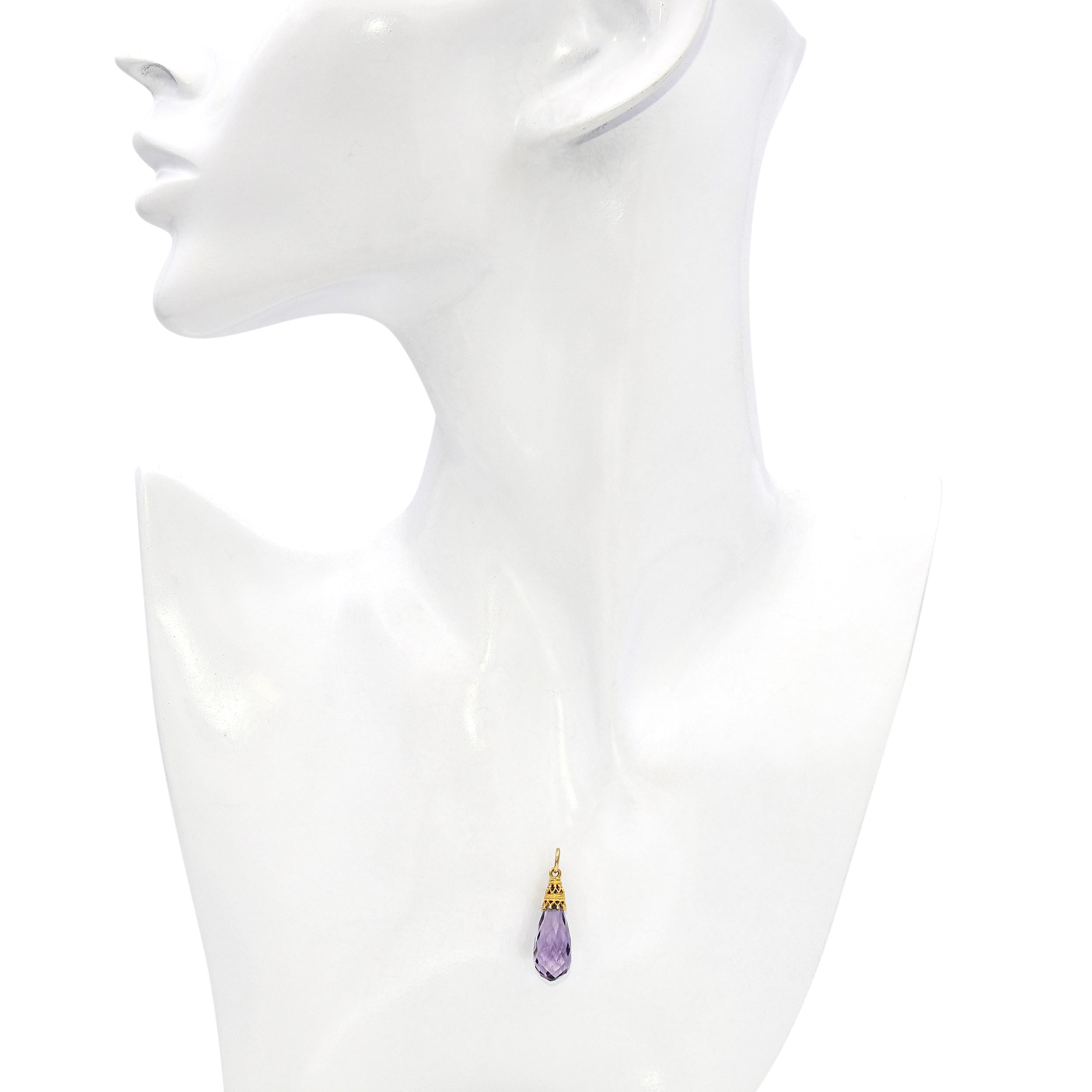 Vintage 15k Yellow Gold Amethyst Briolette Drop Pendant