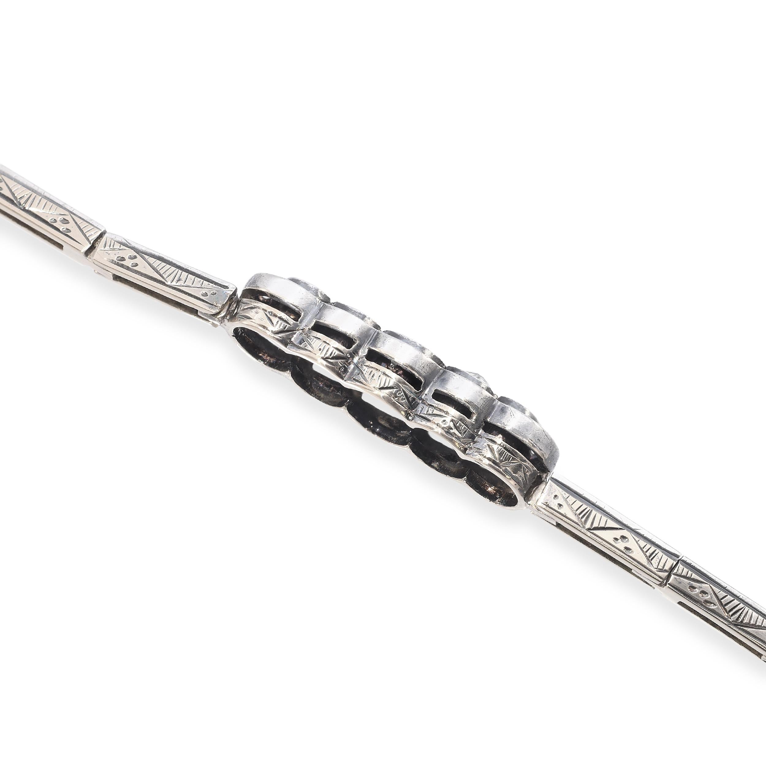 Antique Edwardian 14k Yellow Gold Sterling Silver Top Old Euro Diamond Bracelet
