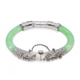 Vintage Precious Metal Alloy GIA Type A Green Jadeite & Diamond Bangle Bracelet