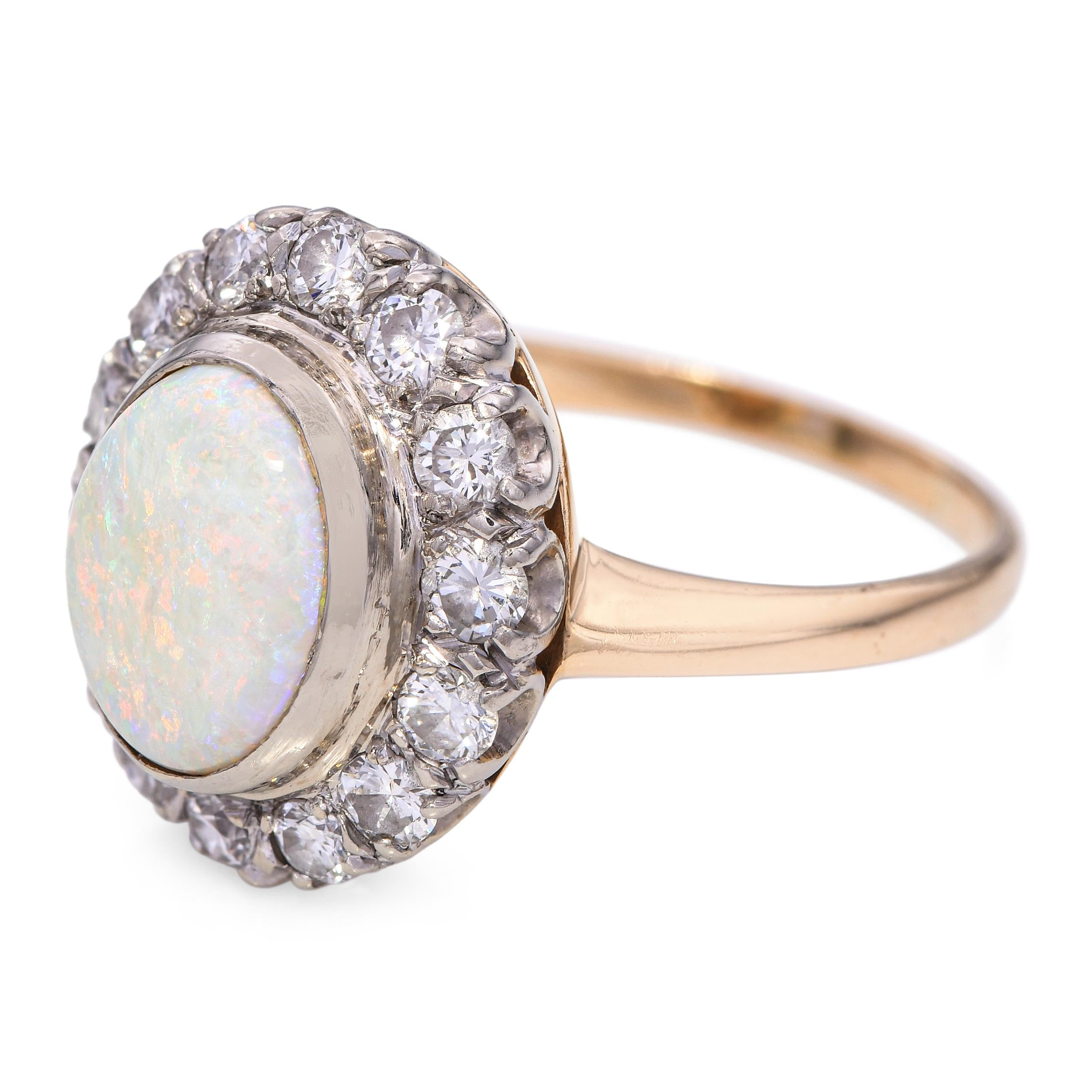 Vintage 14k Yellow Gold 1.41ct Australian Opal .70tcw Diamond Halo Ring