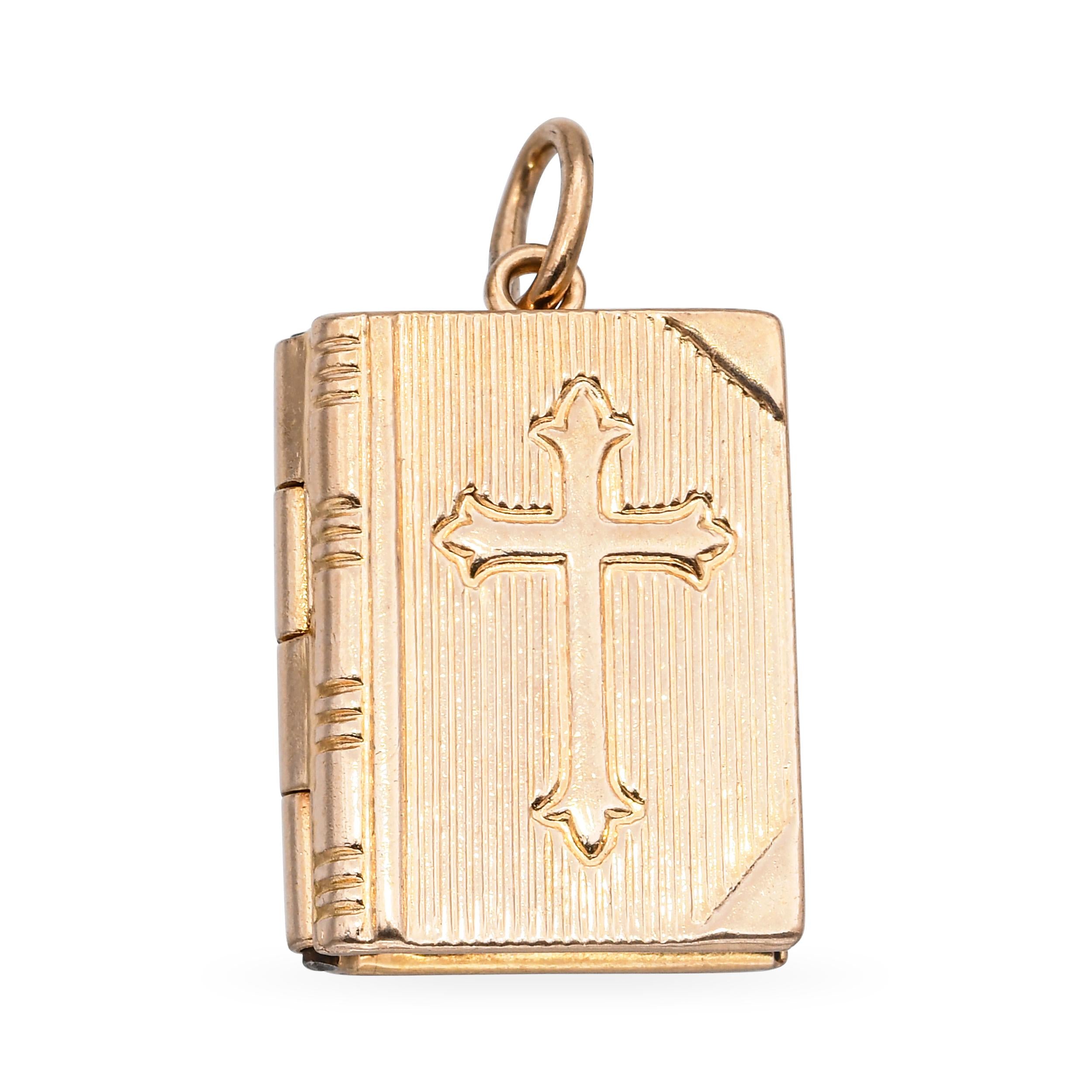 Vintage 14k Yellow Gold Bible Locket Charm Pendant