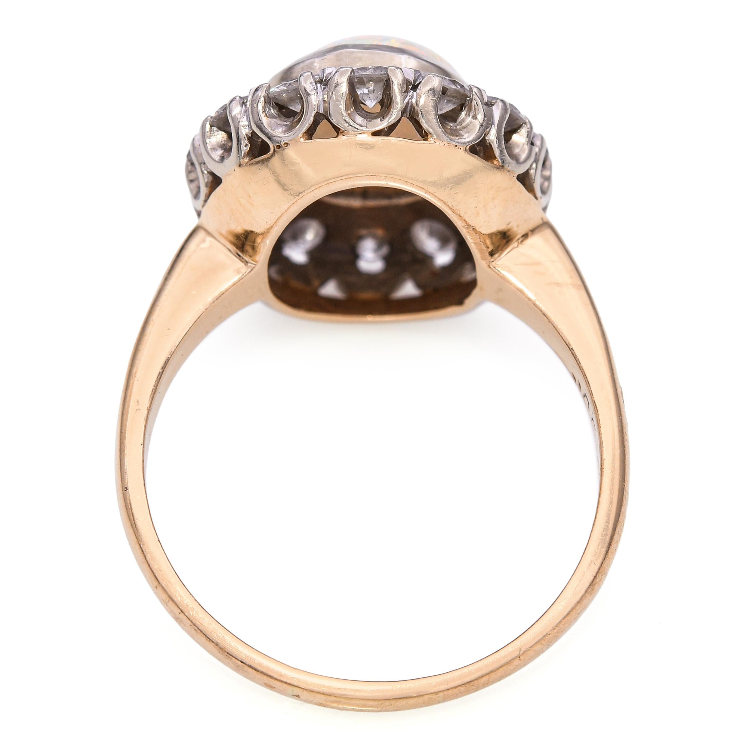 Vintage 14k Yellow Gold 1.41ct Australian Opal .70tcw Diamond Halo Ring